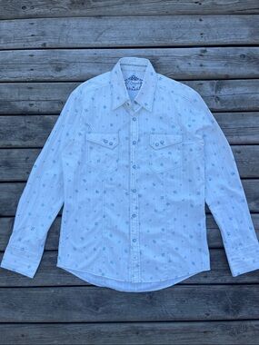 7 Diamonds Western Style Button-Down Shirt with Light Blue Print